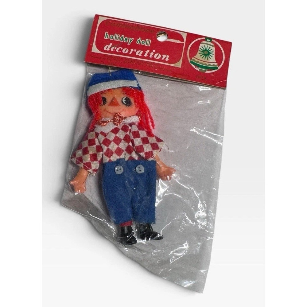 Vintage 1960s Commodore Raggedy Andy Holiday Doll Christmas Ornament Hong Kong
